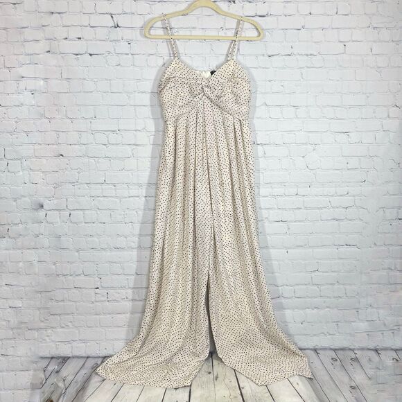 Lulus Jumpsuit Women Medium Ivory Polka Dot Wide Leg Loose Sweetheart Romantic - Picture 2 of 13